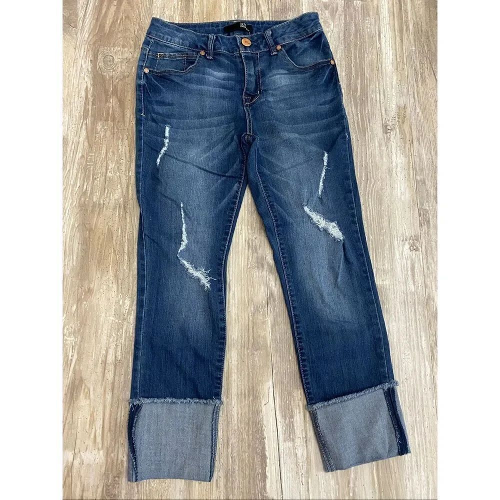 1822 Denim Skinny Ankle Crop Jeans Cuffed Distressed Women’s Sz 4